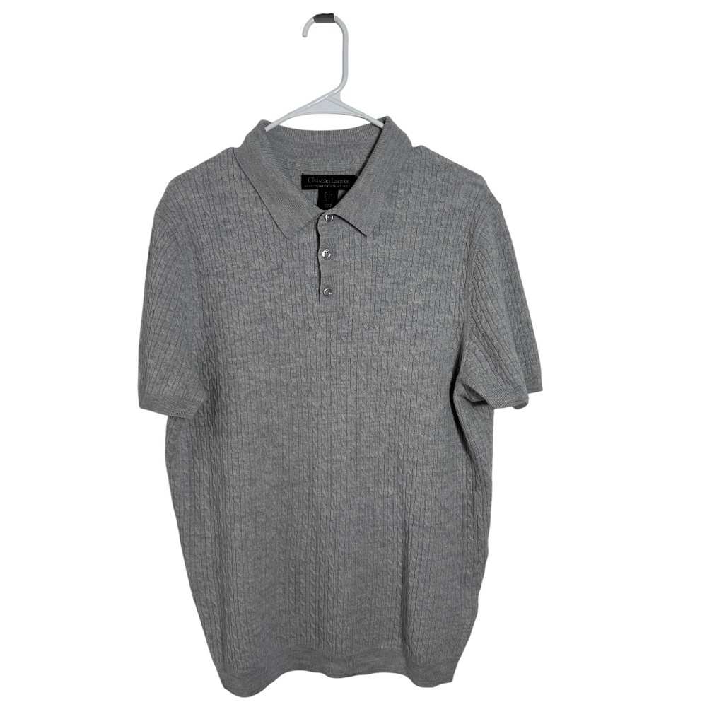 Christian Lacroix Gray Merino Wool Polo Sweater LG Knit Short Sleeve Designer